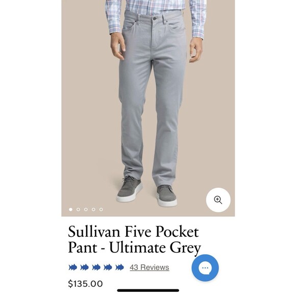 Southern Tide Sullivan 5-Pocket Men's W36 L30 Soft, Flexible Grey Chino Pants - Picture 4 of 13